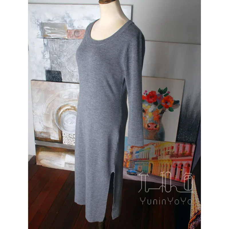 

TRAF Women Chic Fashion slim fit hem split long thick knitting wool dress autumn dresses for women 2021