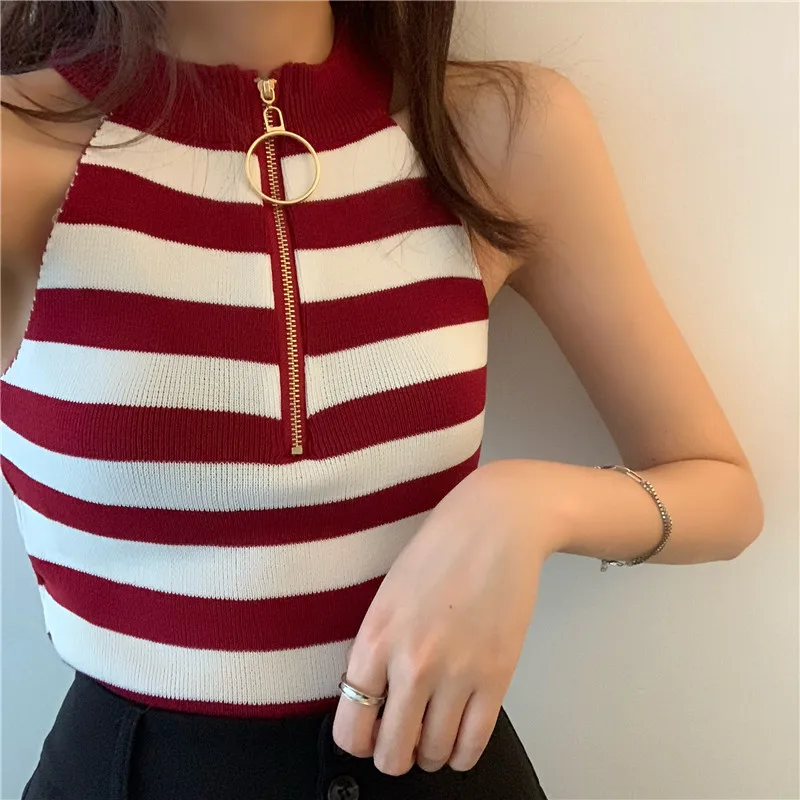 

Real Shot 2021 Spring Autumn New Hanging Neck Ring Zipper Slim Suspender Vest