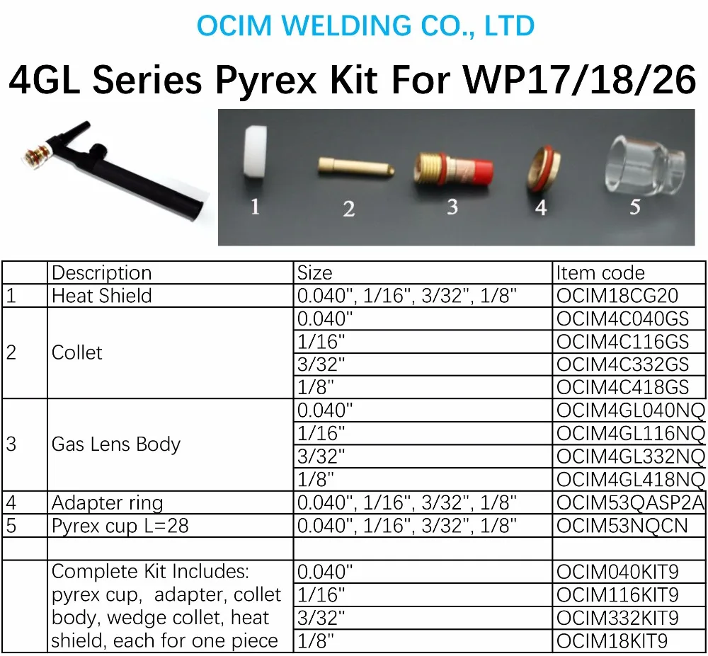 Комплект сопла Pyrex Для WP17 WP18 WP26 Tig сварочный фонарь