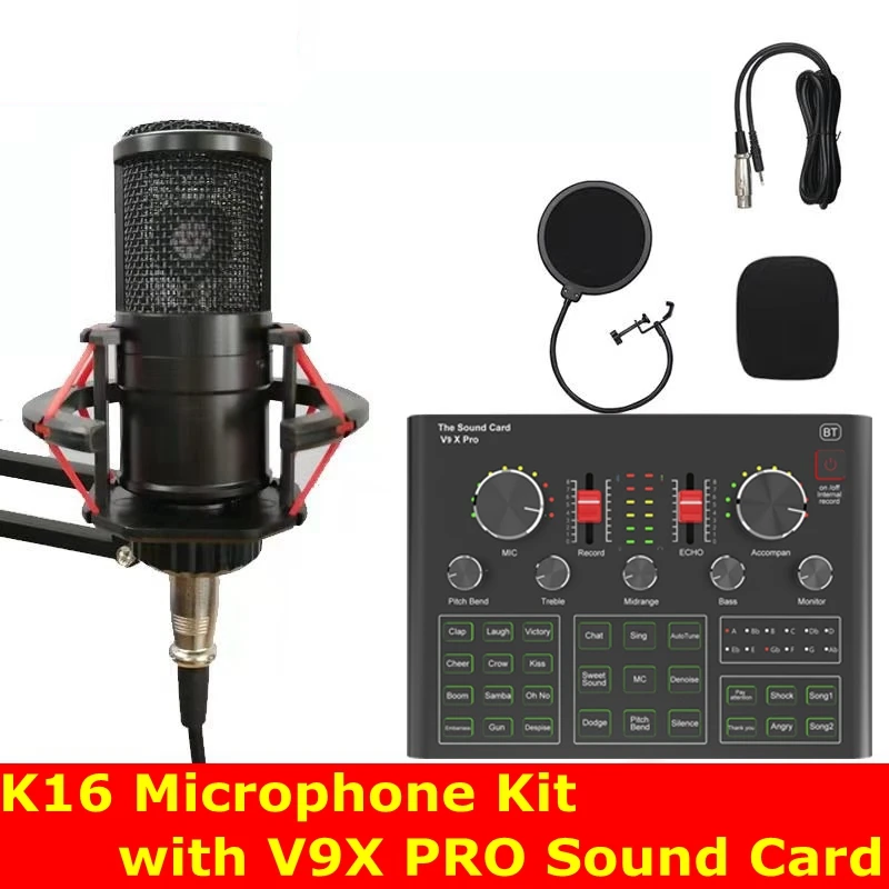 

V9X PRO Sound Card Condenser Microphone Kit DSP Noise Reduction Mic for Karaoke Studio Live DJ Smartphone PC Gaming BM800