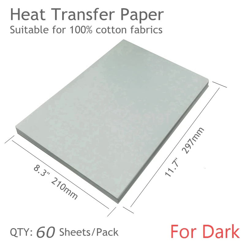 for dark 60sheets Белый светильник для струйной печати с утюгом и цветной футболкой x 1" Упаковка из 20 листов бумаги из чистого хлопка и бумаги для стаканчиков - Цвет: for dark 60sheets