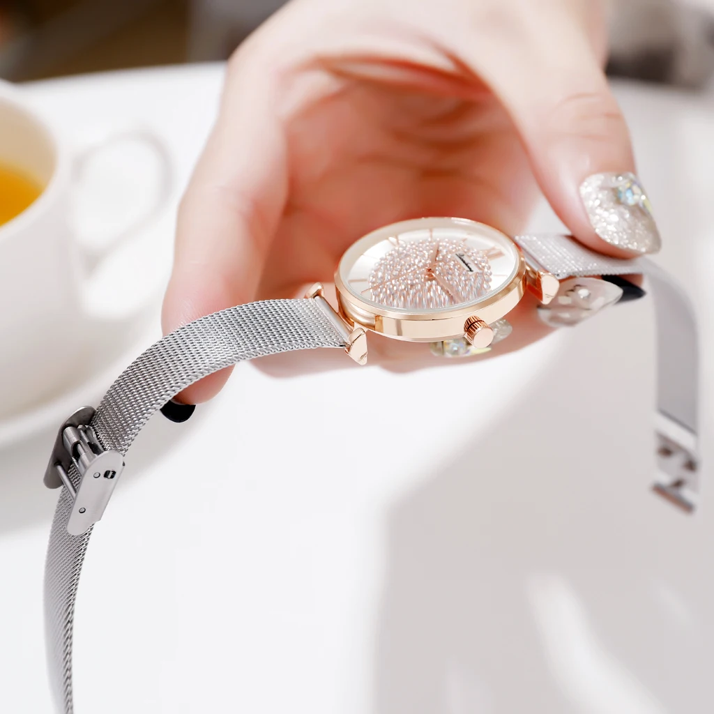 Женские часы с серебристыми кристаллами женский браслет роскошный циферблат из