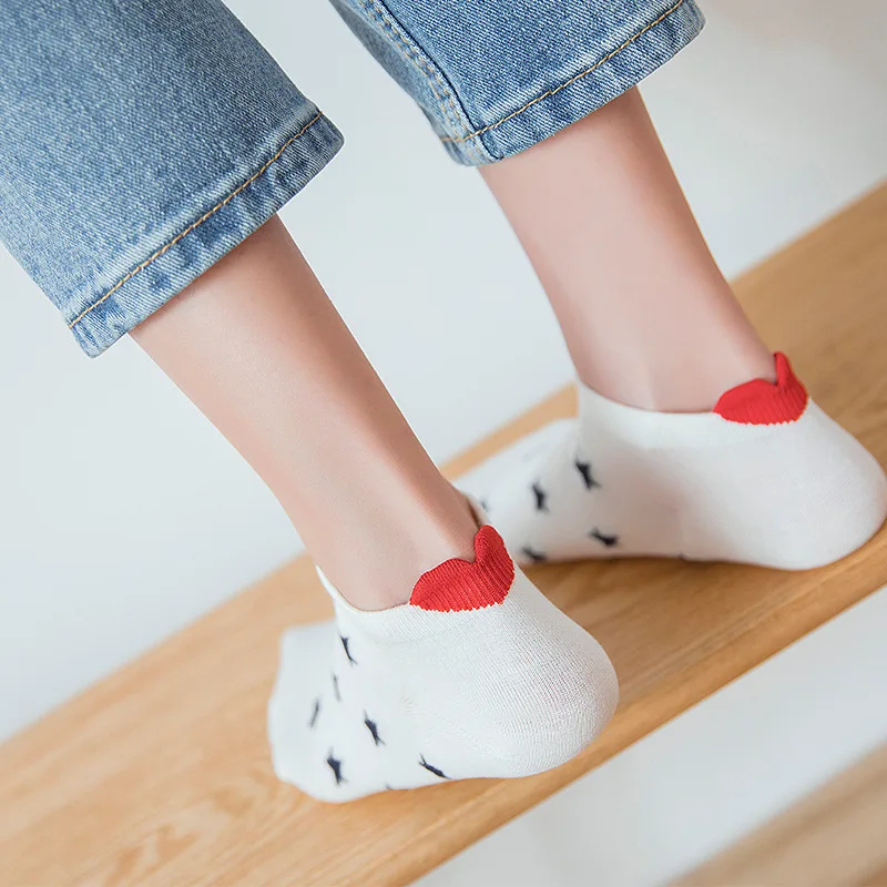 MINHIN/5 пар красивые хлопковые носки для девочек красные короткие с сердечками и
