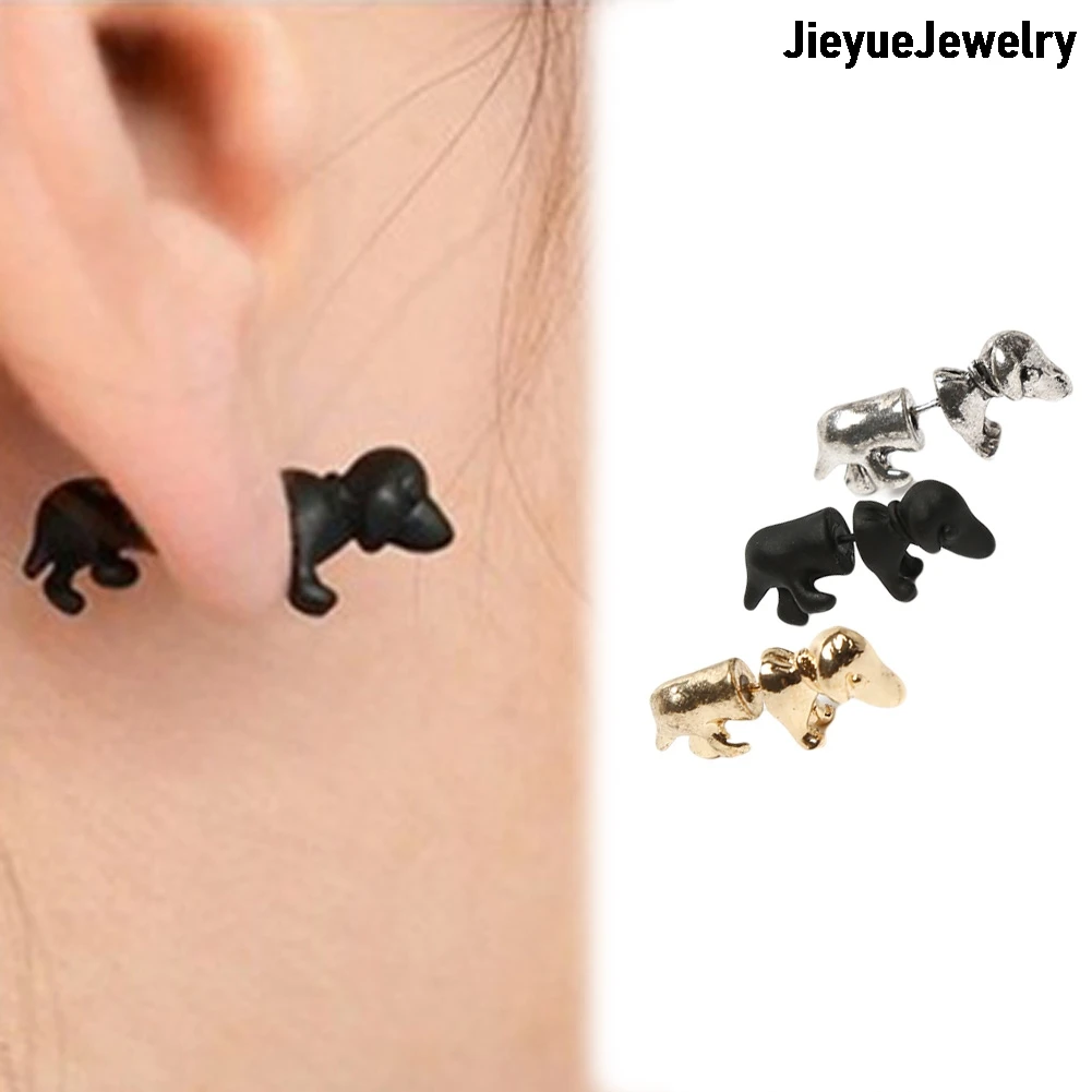 

1 pc Stud Earrings Punk Rock Trendy 3D Stereoscopic Dachshund/Dog Impalement Men/Women Ear Stud Tunnel Party Earrings 2.3*0.9cm
