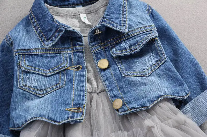 

Baby Girl Dresses Spring Autumn Long Sleeve Princess Dresses+ Denim Coat Kids Clothes 0-4Y E91103