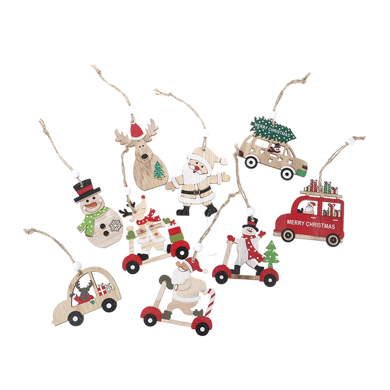 

9Pcs/lot Wood Deer Snowman Christmas Pendants Ornaments Christmas Tree Decoration