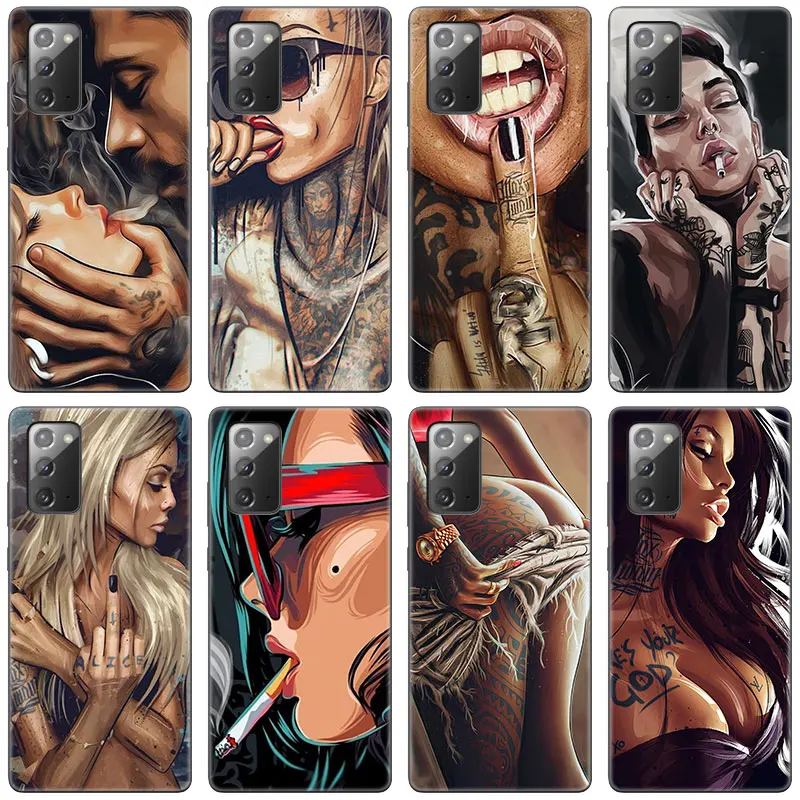 

Sexy Sleeve Tattoo Girl Phone Case For Samsung Galaxy S20 S21 FE S10 Lite Note 20 10 Lite S8 S9 S10E S10 Plus Ultra Black Cover