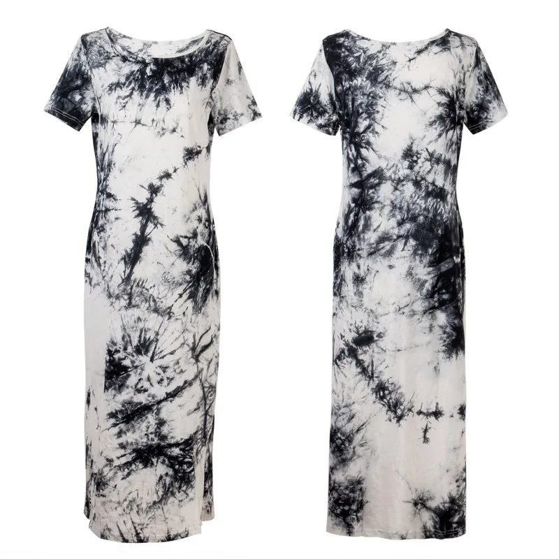 

ROPALIA Summer Dresses Short Sleeve Ink Print Dress Women Sexy Casual O Neck Shirt Dress