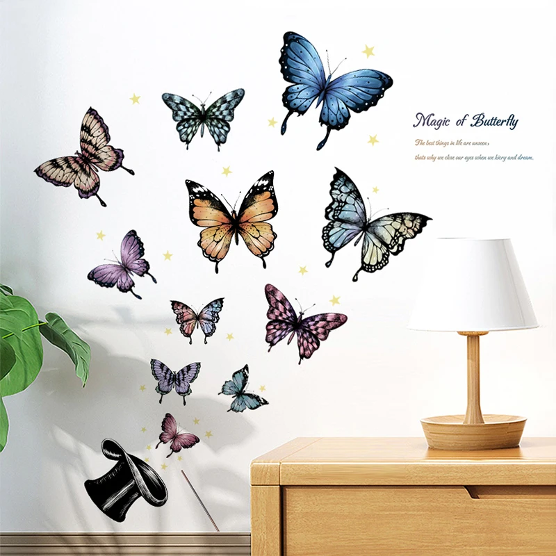 

Magic butterfly stickers living room wall decor kids room decoration refrigerator cabinet decor home self-adhesive wall sticker