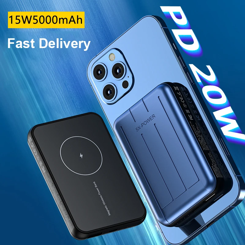 

15W Wireless Power Bank For Iphone 12 Pro ProMax 12mini Magnetic Charger Wireless Charging Treasure Ultra-thin auxiliary Battery