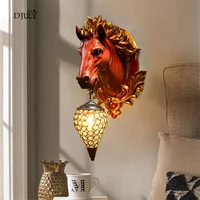 europe art deco resin horse crystal glass lampshade wall lamp for study living room retro loft sconces light fixtures led luster