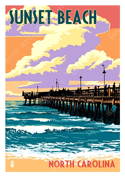 San Diego California Sunset Beach Дорожные холщовые картины винтажный настенный плакат из крафт