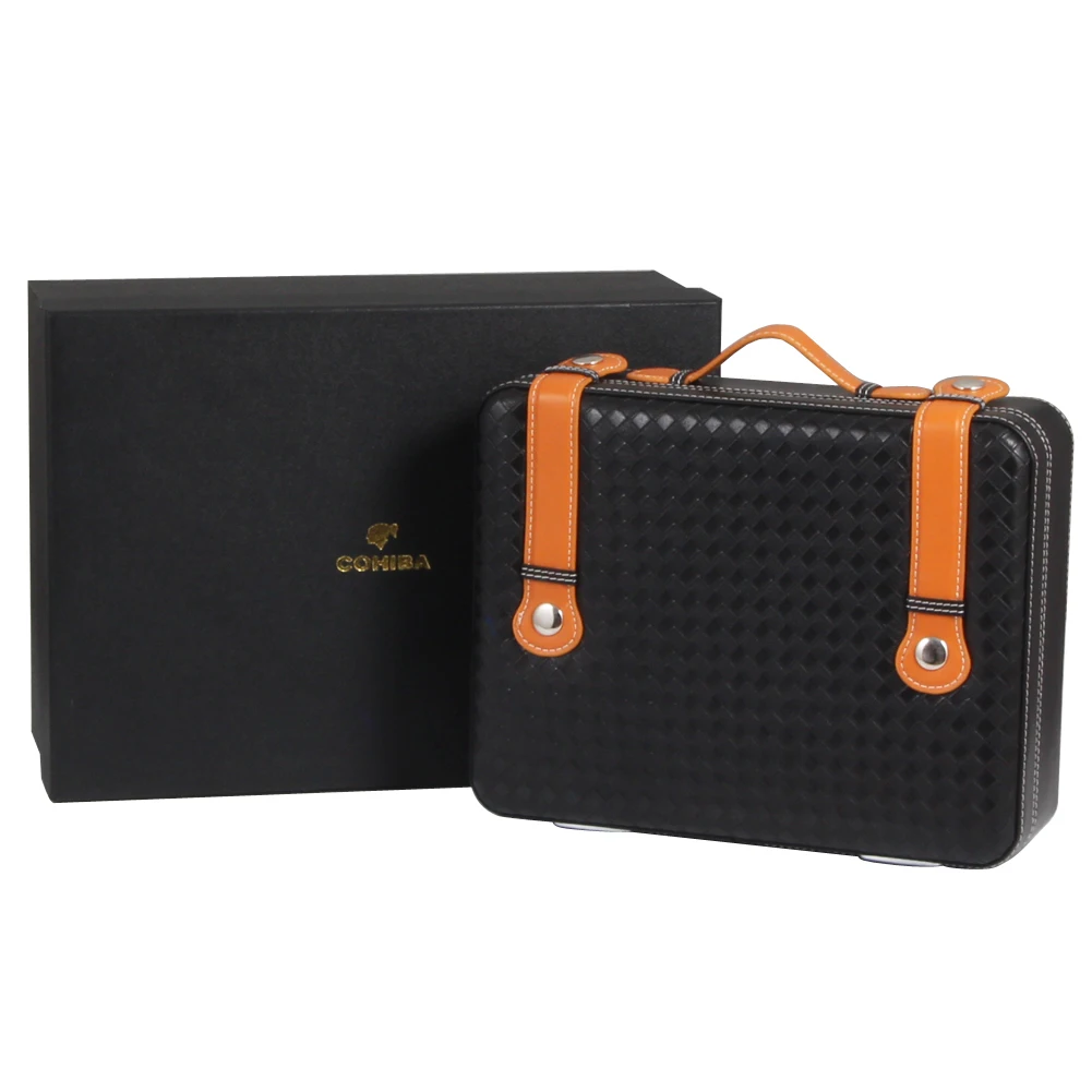 COHIBA Portable Cigar Humidor Cedar Wood Suitcase Style Travel Cigar Case W/ Hygrometer Humidifier Humidor Cigar Box