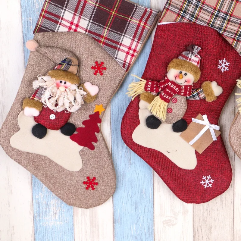 

Christmas Tree Decorations Santa Claus Sock Gift Christmas Stockings Hanging Ornaments Gift Holders Kids Candy Bag Xmas 2021 NEW