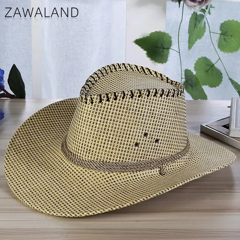 

Zawaland 2021 Summer Men's Straw Hats Women Outdoor Sunhat Curly Beach Caps Western Cowboy Hat Unisex Sun Protection Headwear