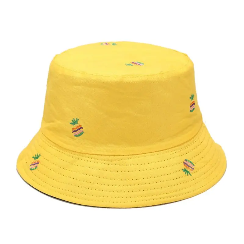 

2020 Women Tropical Bucket Hat Rainbow Pineapple Embroidery Reversible Fisherman Cap