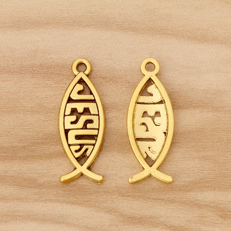 

20 Pieces Antique Gold Jesus Fish Charms Pendants for Necklace Bracelet Earring Jewellery Making Accessories 27x10mm