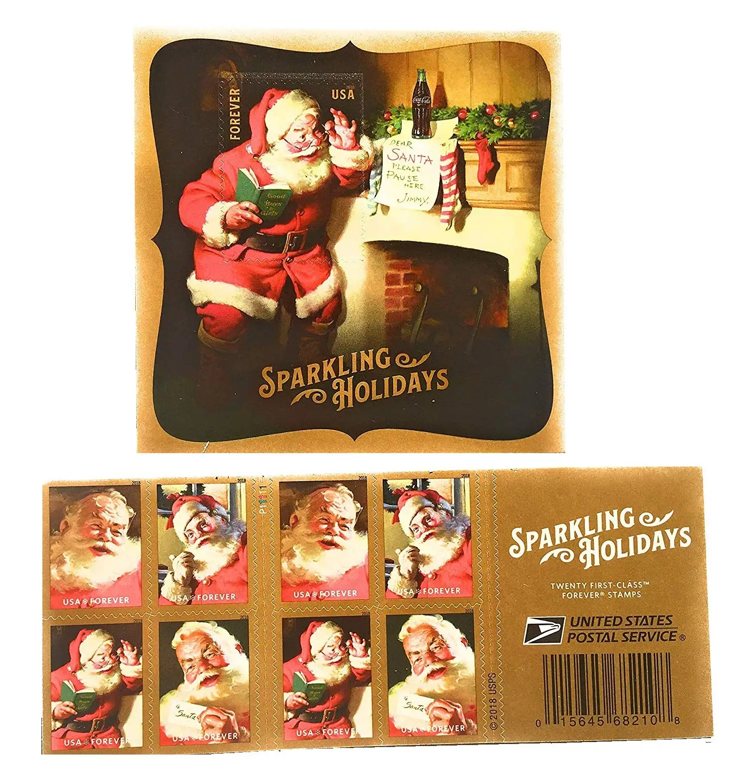 

2018 Sparkling Holidays Forever Stamps Santa Claus Christmas Postage Sheets (5 Books of 100)