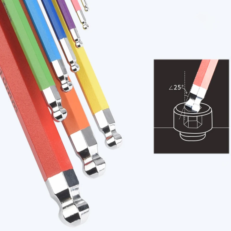 

9Pcs 1.5mm-10mm Color Coded Ball-End Hex Allen Key Lengthening Torque Wrench Sets Metric And Standard Hand Tools Accessories