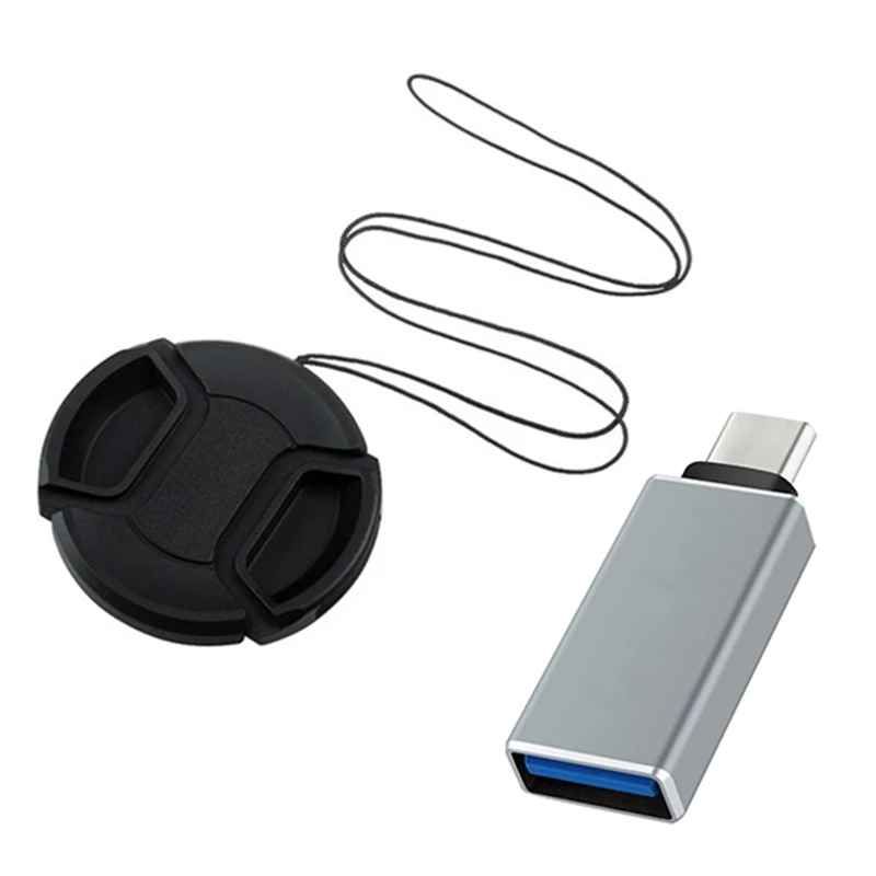 

55 мм Крышка для объектива камеры, черная с USB C Type C USB 3,1 A USB 3.0 тип A фотоадаптер серый