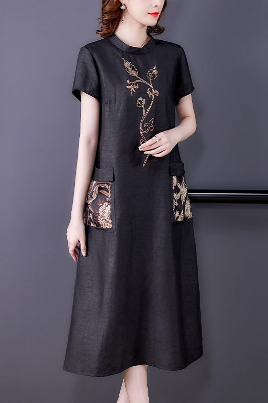 

COIGARSAM 4XL Plus Size Loose Women dress Dresses Black 2146