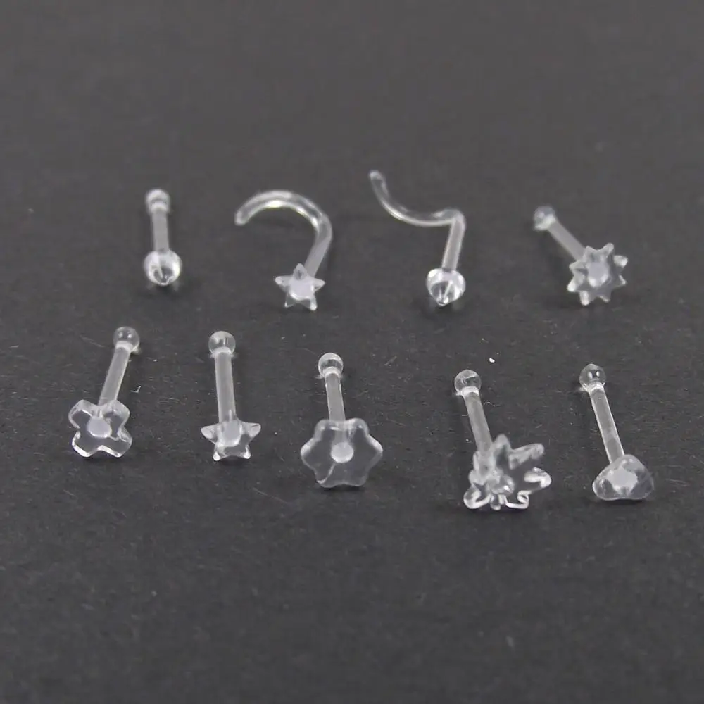 Кольца гвоздики из прозрачного мягкого пластика для пирсинга носа колец в форме