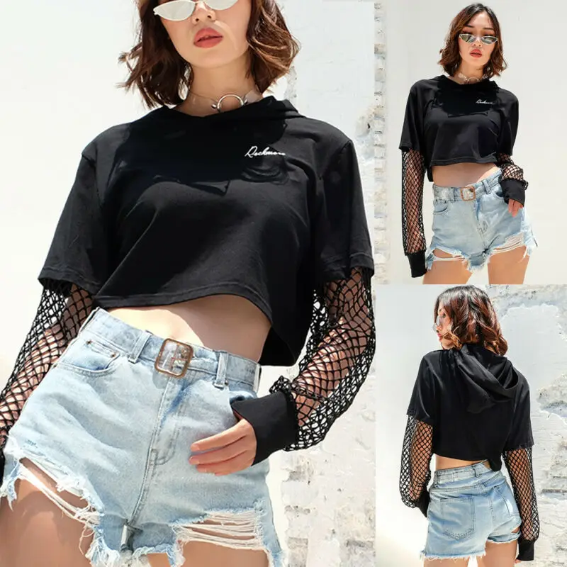 Женский свитшот с капюшоном Vadim в готическом стиле длинным рукавом сеточку