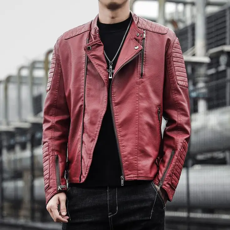 Мотоциклетная кожаная куртка для мужчин осень искусственная ( ый) Куртки модные