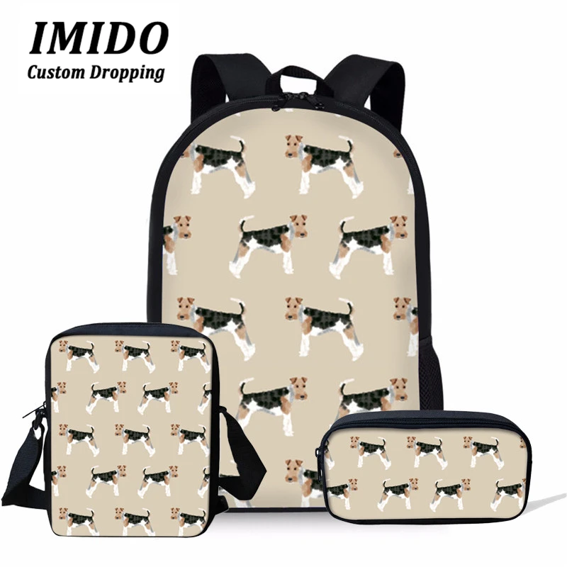 Провод Фокс терьеров с принтом Собака милые школьные сумки для девочек 3 предмета