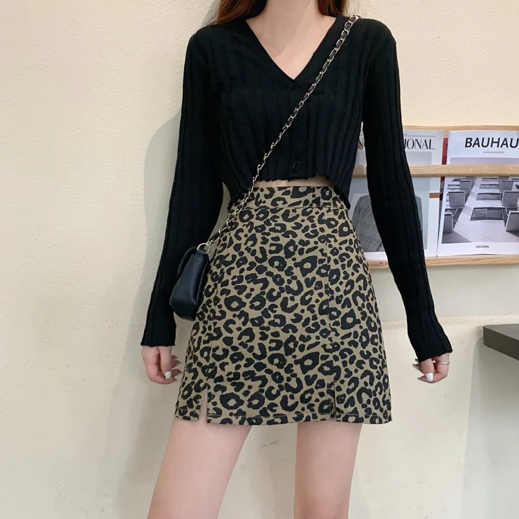 Женская Юбка С леопардовым принтом винтажная оборками и Высокой Талией короткая