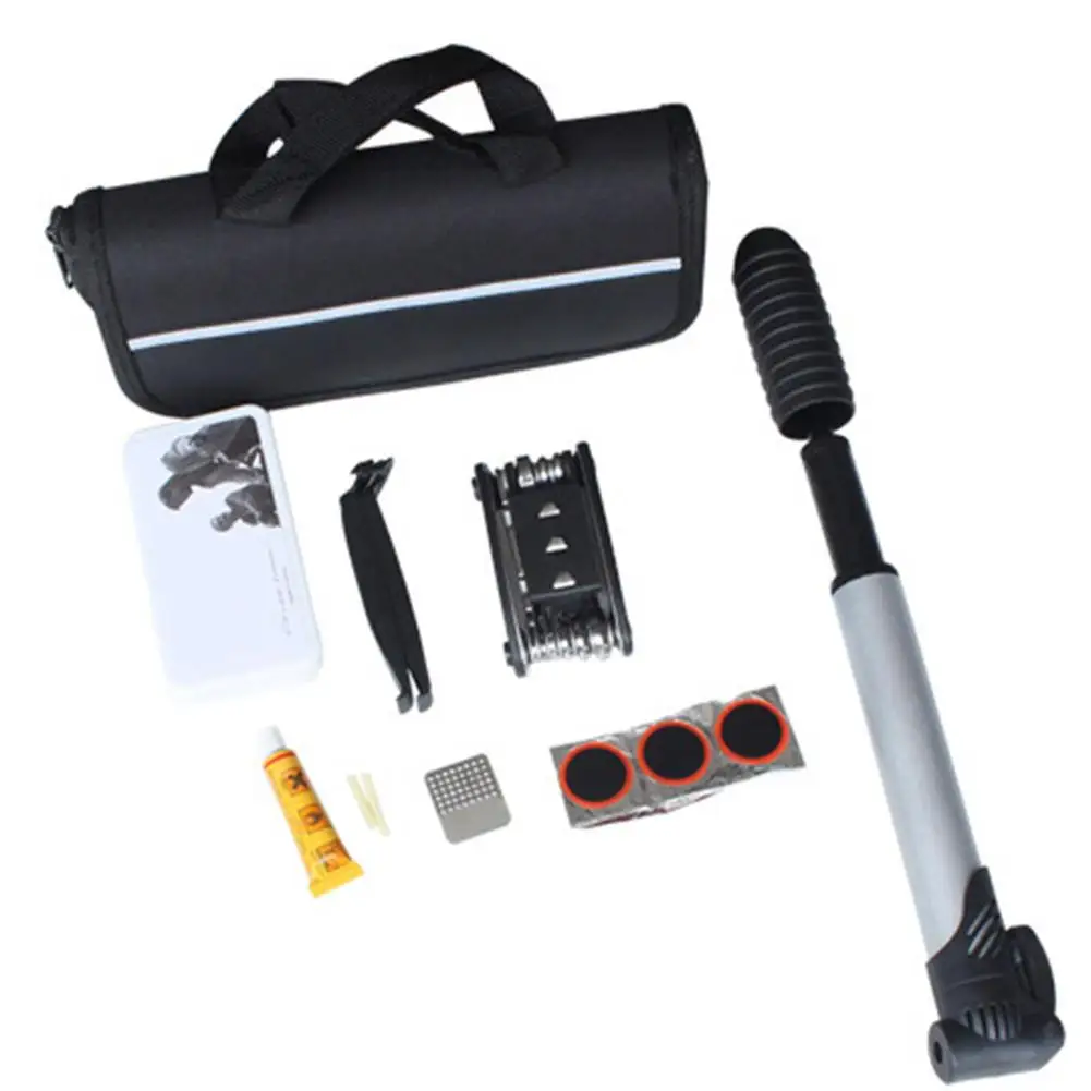 

Bicycle Tyre Repair Tool Kit Tire Puncture Maintenance Patch Inflator with Bag