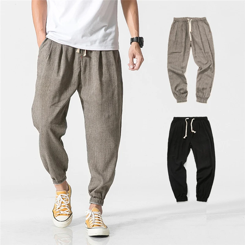 

Cotton Linen Casual Harem Pants Men Joggers Man Summer Trousers Male Chinese Style Baggy Pants 2021 Harajuku Clothe