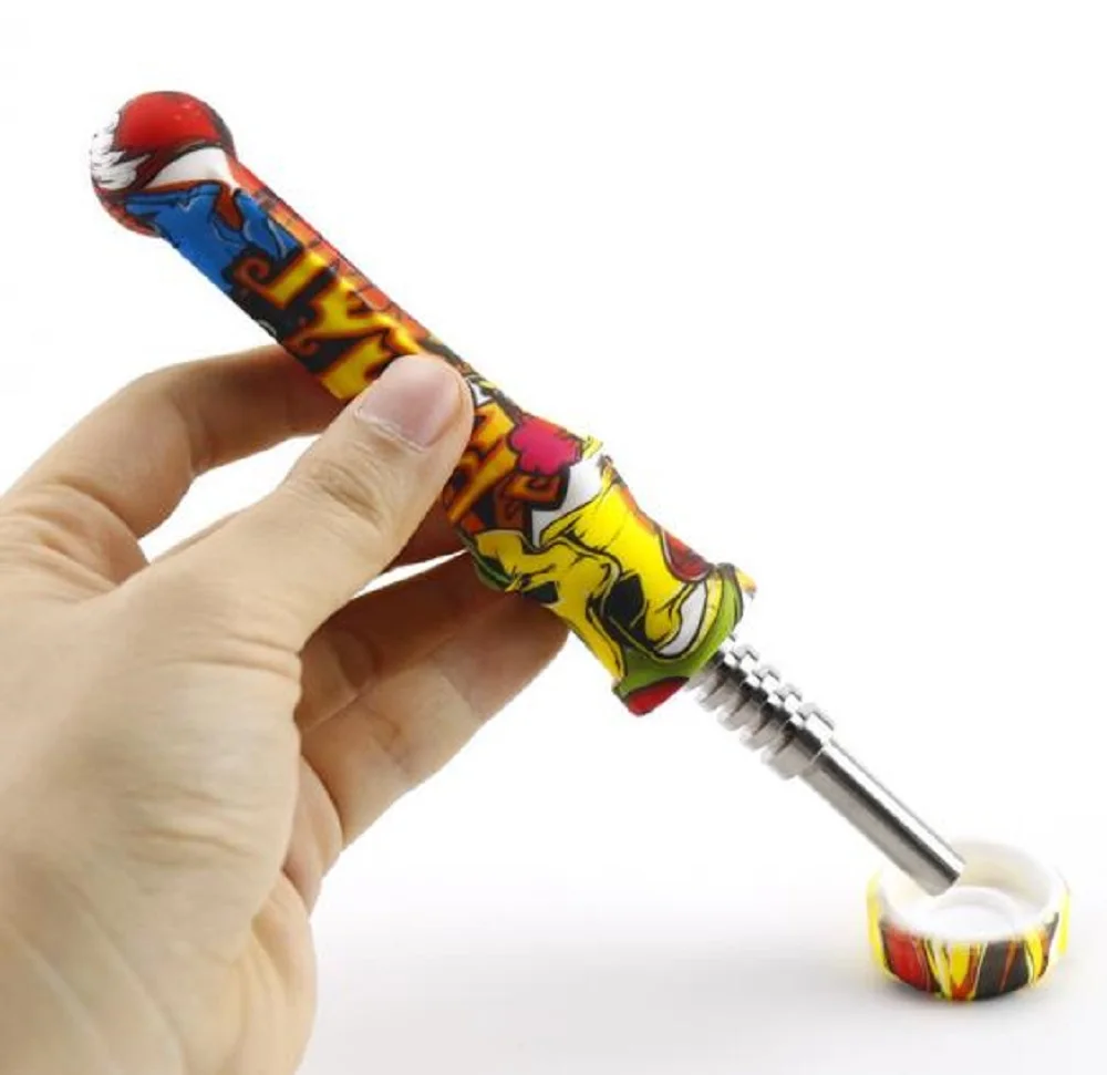 

10sets collector silicone nectar set thick smoke trachea with 14mm titanium cigarette nail silicone silicone honey Collector