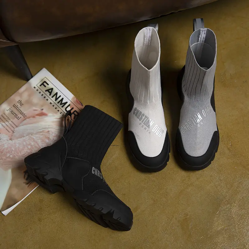 

Breathable Ankle Boot Women Socks Shoes Female white Sneakers Casual Elasticity Wedge Platform Shoes zapatillas Mujer Soft Sole