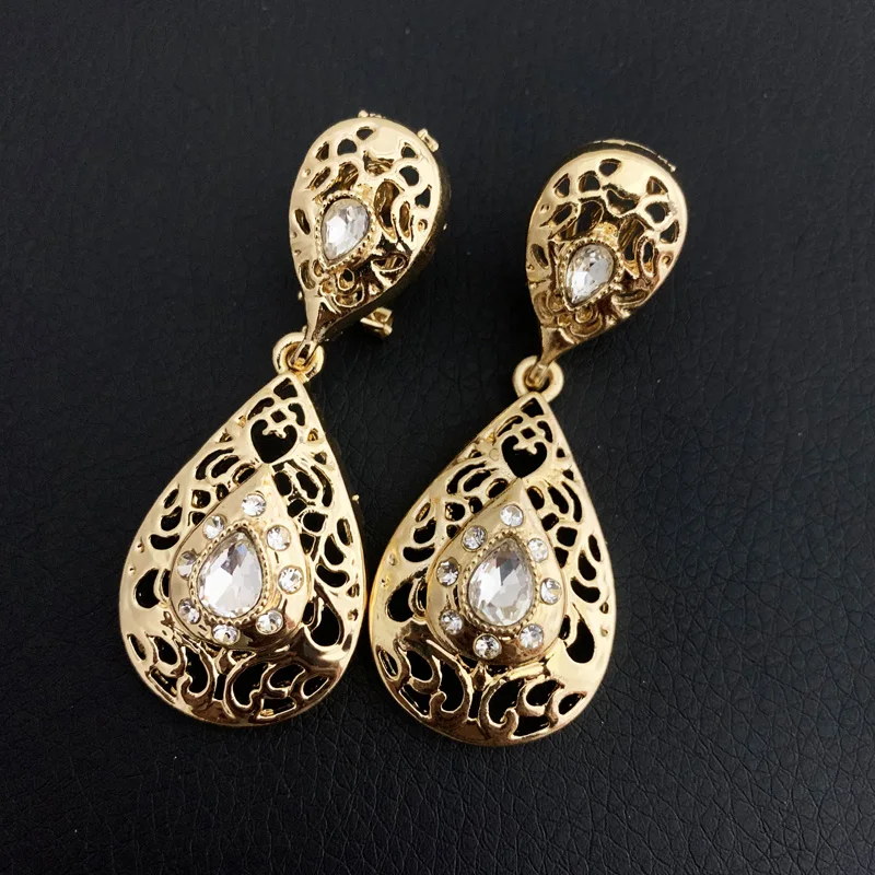 Тренд капли воды серьги белого золота красные и зеленые стразы для женщин