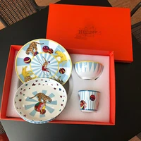 ceramic tableware set cartoon animals style plate cups and saucers rice bowl for children use dining set circus plater one set