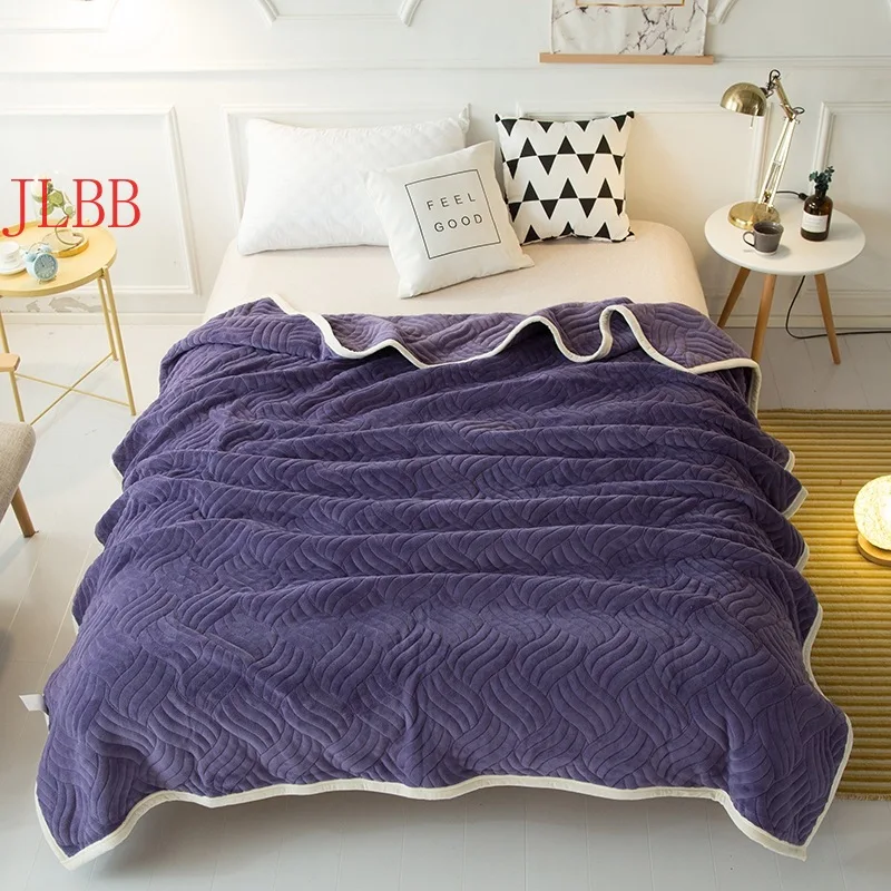 

2021 patchwork blanket thicken warm bed covers double layer qulited fleece blanket 200*230cm winter bedclothes 3D ruffle bedding