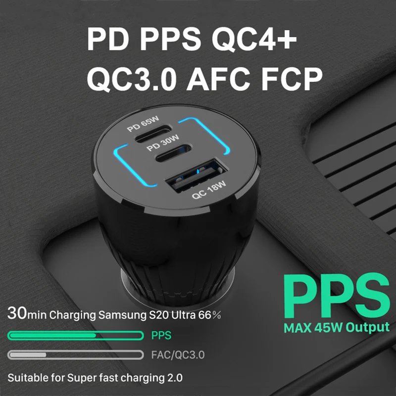 Автомобильное зарядное устройство TQUQ 95 Вт с 3 портами USB C супер быстрая зарядка PPS