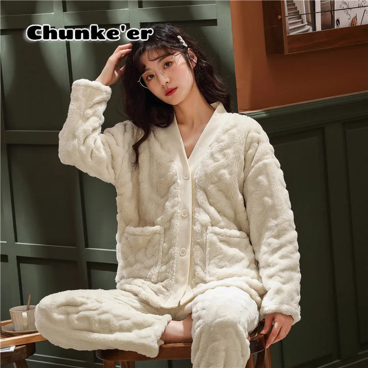 Pajama Women's 2020 Autumn And Winter New Korean Version Ins Flannel Coral Plush Thickened Home Clothes Outer Wear Suit