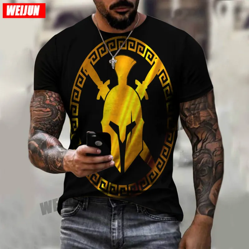 Футболка мужская с 3D-принтом спартанской головы летняя дышащая универсальная