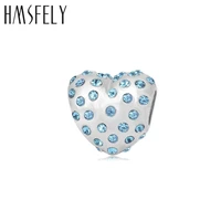 hmsfely titanium steel white pink blue crystal heart charm beads for diy bracelet necklace jewelry making accessories beads