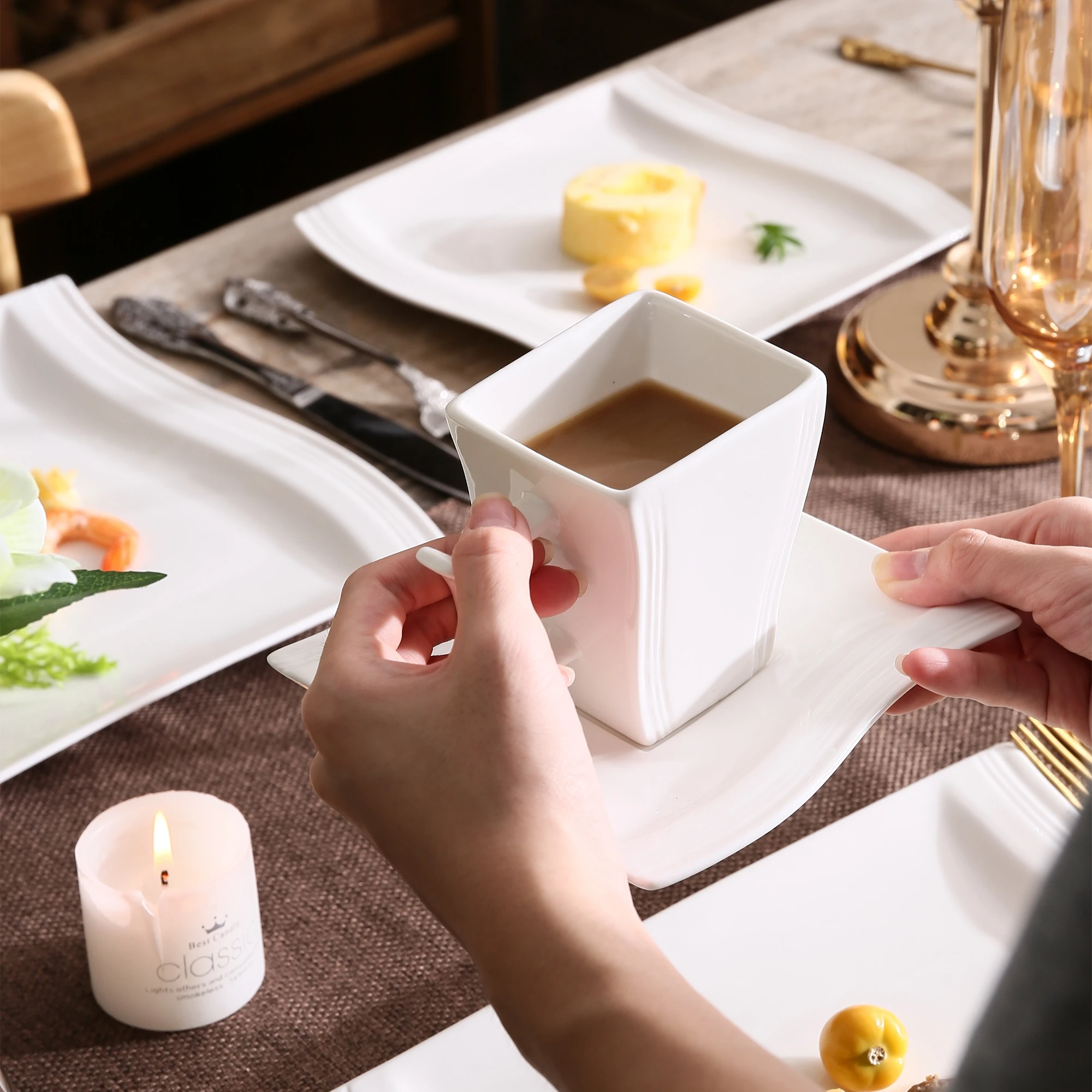 Набор посуды MALACASA Flora из 30 предметов белая фарфоровая посуда с 6 чашками блюдцами