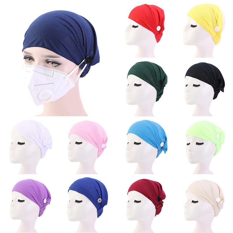 

1Pcs Women Headband Girls Button Elastic Hair Bands Stretch Mask Holder Solid Color Sweat Headwear Sports Yoga Hair Accessories