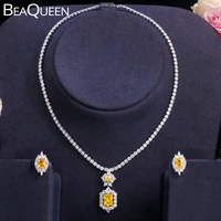 beaqueen noble yellow princess cubic zirconia costume earrings necklace wedding jewelry sets for brides bridesmaids js260