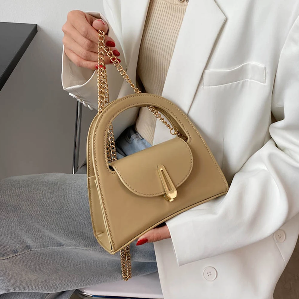 

Модные сумки через плечо с цепочкой для женщин 2021, женская дизайнерская однотонная сумка из искусственной кожи, Женская дорожная сумка-месс...