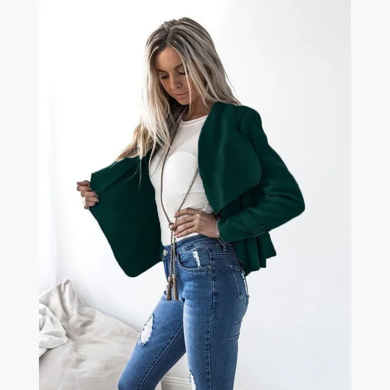 

Spring Long Sleeve Jacket Women Turn Down Coat Casual Solid Tops Retro Vintage Jacket Outwear