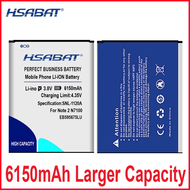 Аккумулятор HSABAT 6150 мАч EB595675LU для Samsung Galaxy Note 2 N7100 E250 LTE N7105 N7102 T889 L900 Verizon i605 note2|battery for