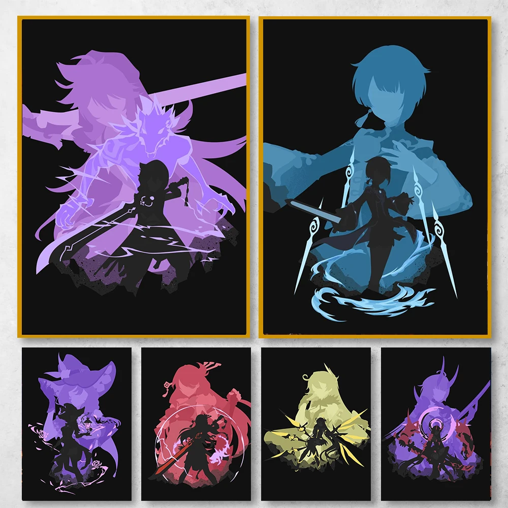 

Genshin Impact Anime Posters Video Game Decoration Mural Picture Character Canvas Painting Kid Room Prints for Modern Home Decor