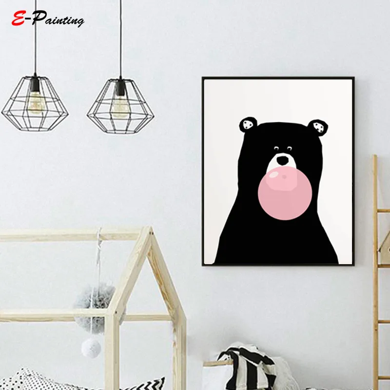 Modern Wall Art Cute Black Bear with Star Woodland Prints Nursery Kid Bedroom Living Room Home Decor Christmas Gift | Дом и сад
