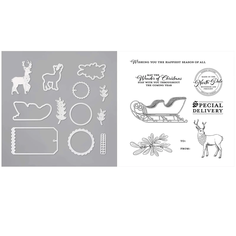 

Wishes & Wonder Stamp set and North Pole Wonder Dies A Sleigh, Reindeer and Tags for Gift-Giving DIY Scrapbooking Card Making